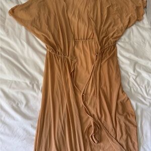 Elegant Tan Wrap Dress